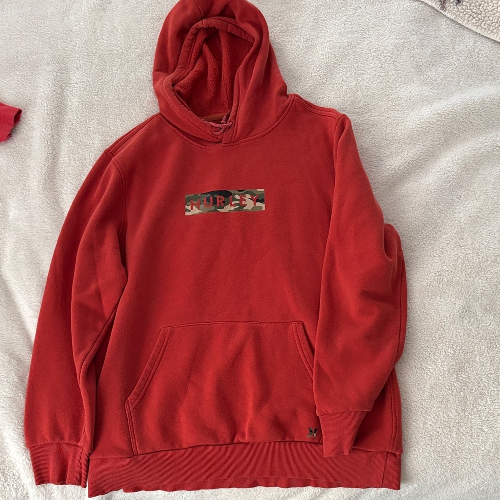 Hurley Men's Red Hoodie with Camo Logo